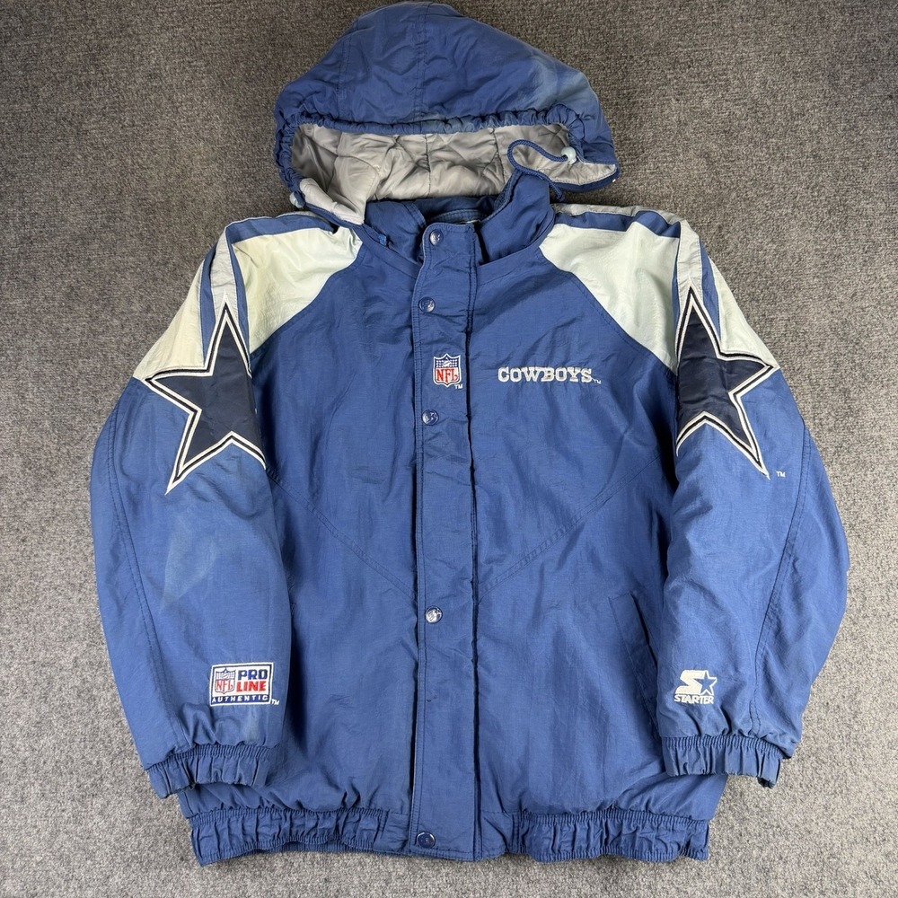 Starter Dallas Cowboys Jacket Mens Large Blue Vintage 90s Pro Line Puffer Zip Up